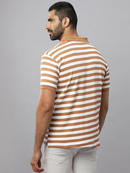 Brown Waffle Polo Striped T-Shirt