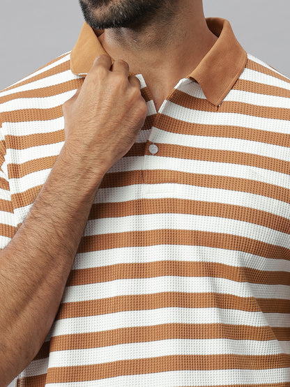 Brown Waffle Polo Striped T-Shirt