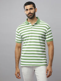 Green Waffle Polo Striped T-Shirt