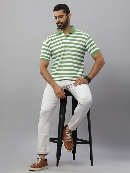 Green Waffle Polo Striped T-Shirt