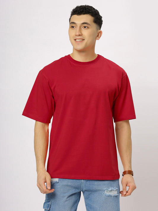 Red Supima Oversize Round Neck T-shirt