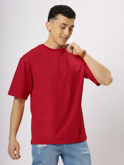 Red Supima Oversize Round Neck T-shirt