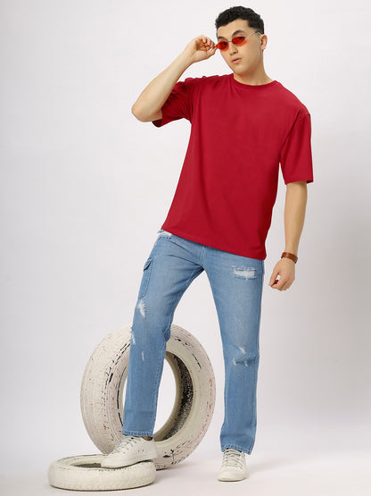 Red Supima Oversize Round Neck T-shirt