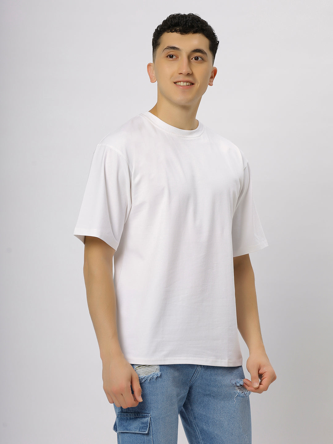 White Supima Oversize Round Neck T-shirt