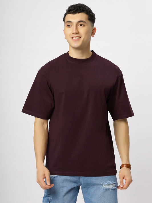 Wine Supima Oversize Round Neck T-shirt