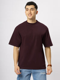Wine Supima Oversize Round Neck T-shirt