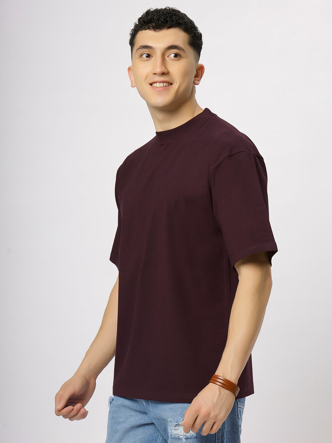 Wine Supima Oversize Round Neck T-shirt
