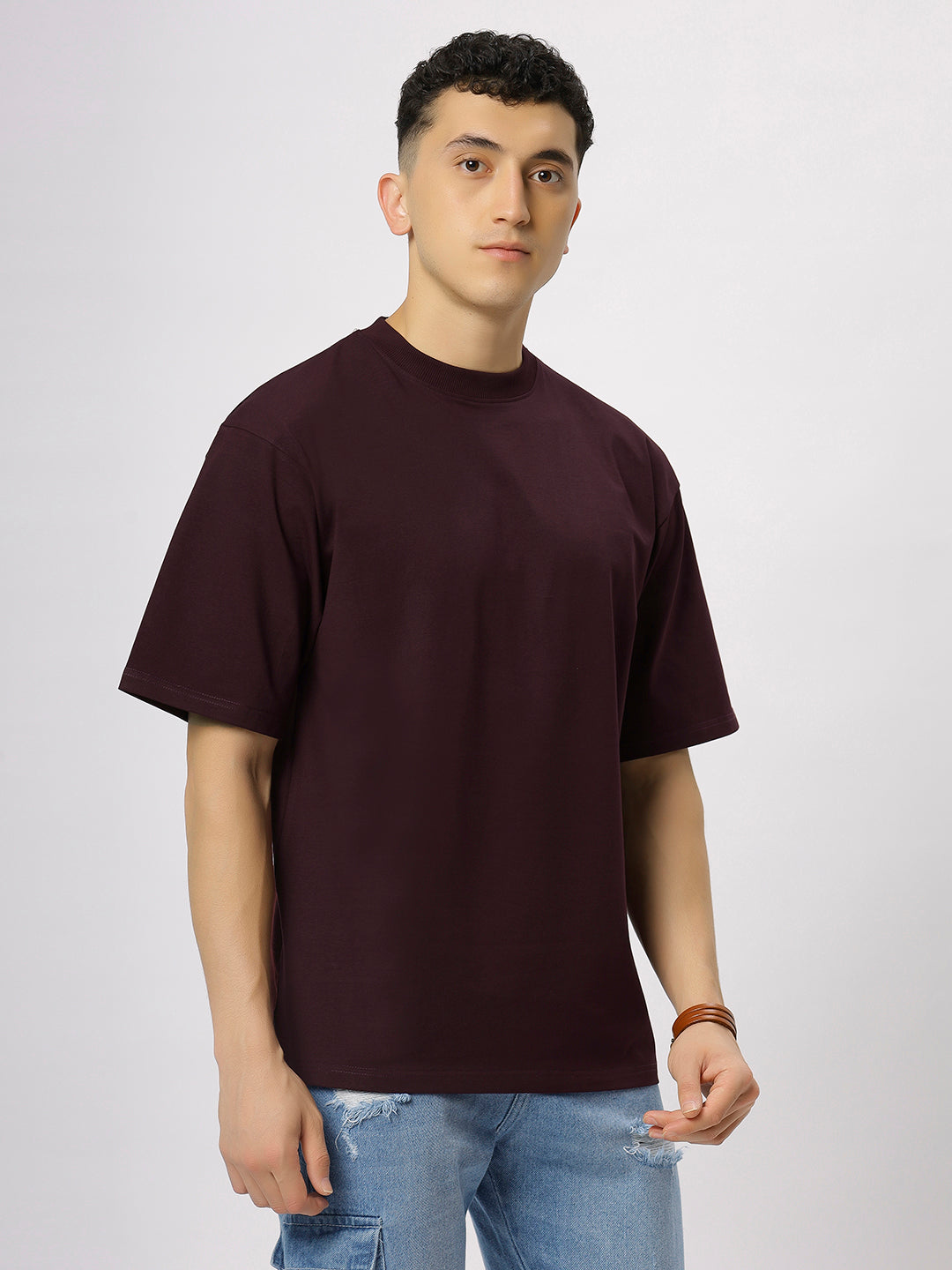 Wine Supima Oversize Round Neck T-shirt