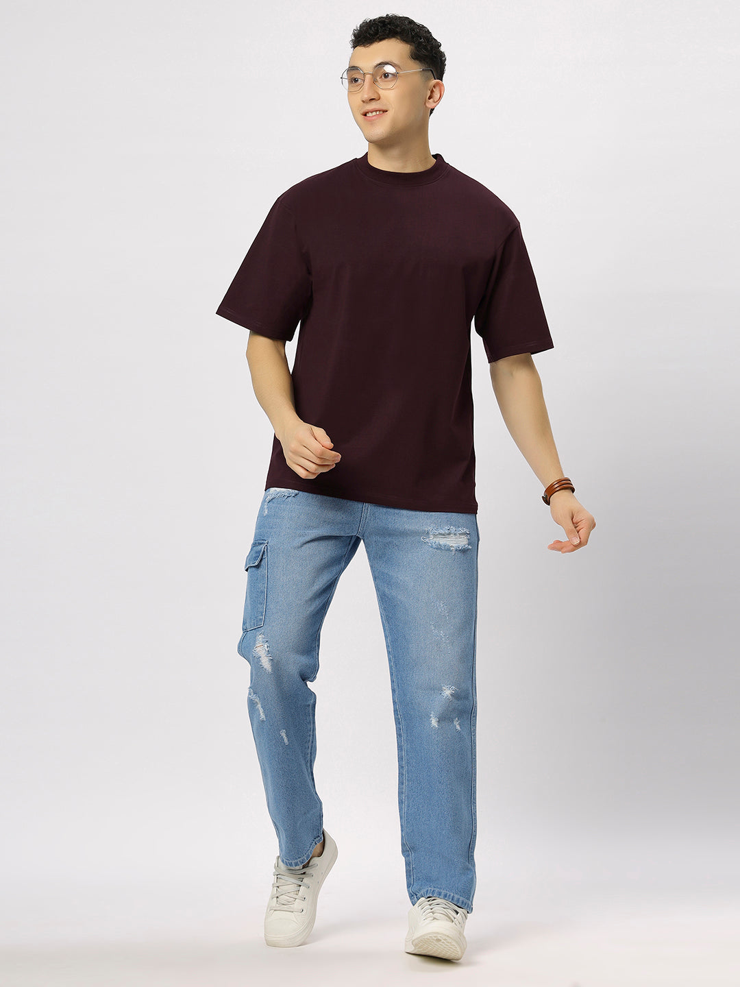 Wine Supima Oversize Round Neck T-shirt