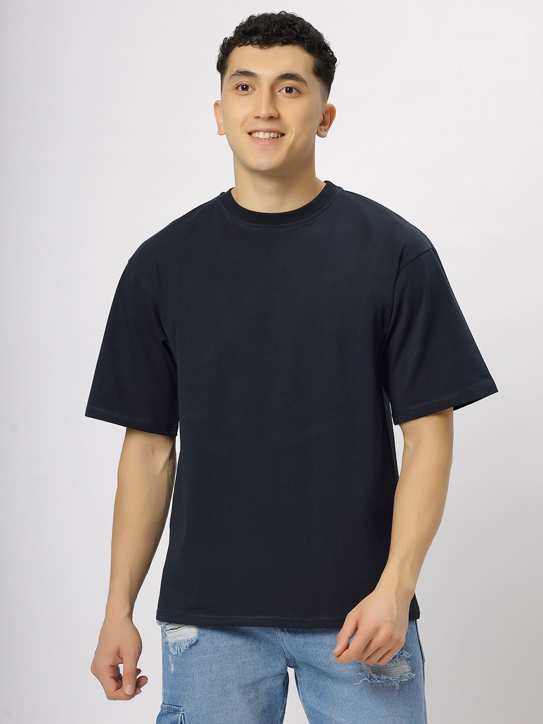 Navy Blue Supima Oversize Round Neck T-shirt