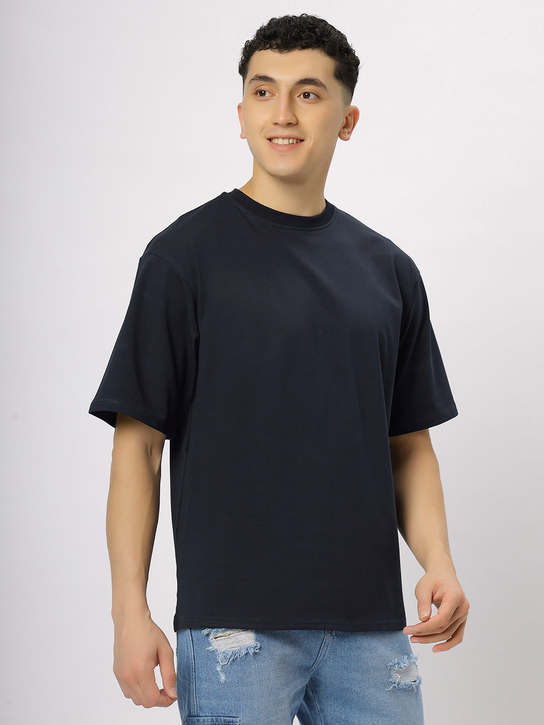 Navy Blue Supima Oversize Round Neck T-shirt