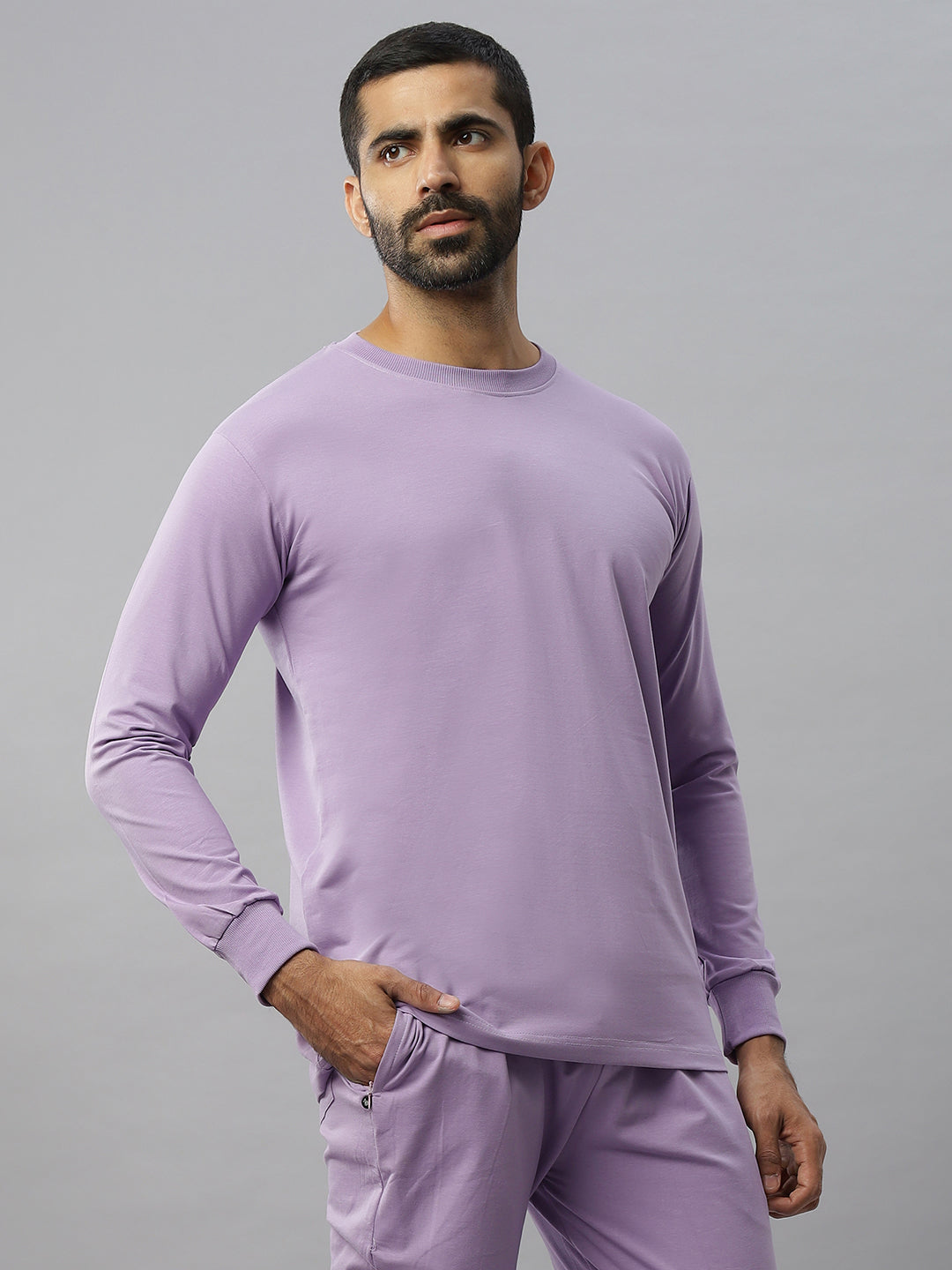 Lavender Supima Full Sleeve Round Neck T-shirt