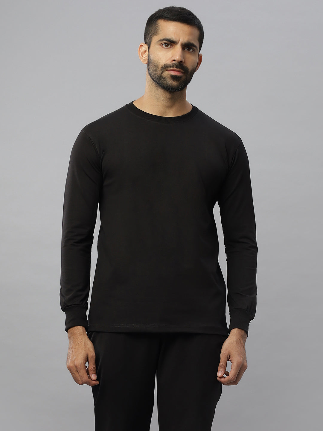 Black Supima Full Sleeve Round Neck T-shirt