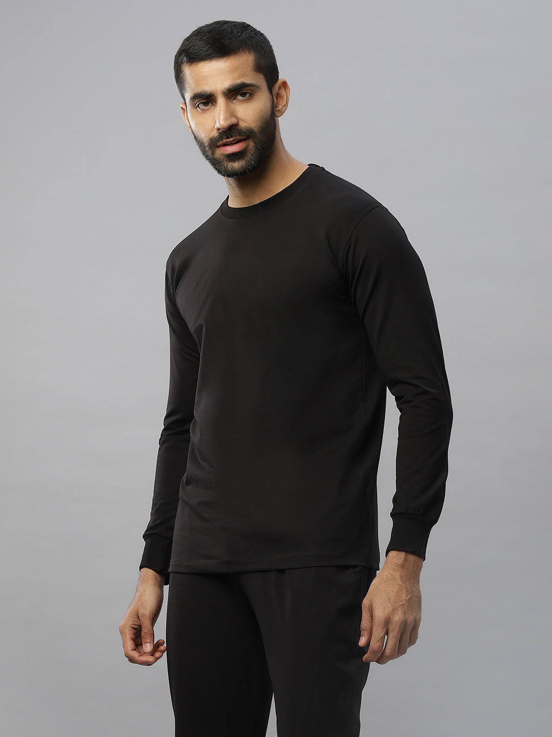 Black Supima Full Sleeve Round Neck T-shirt