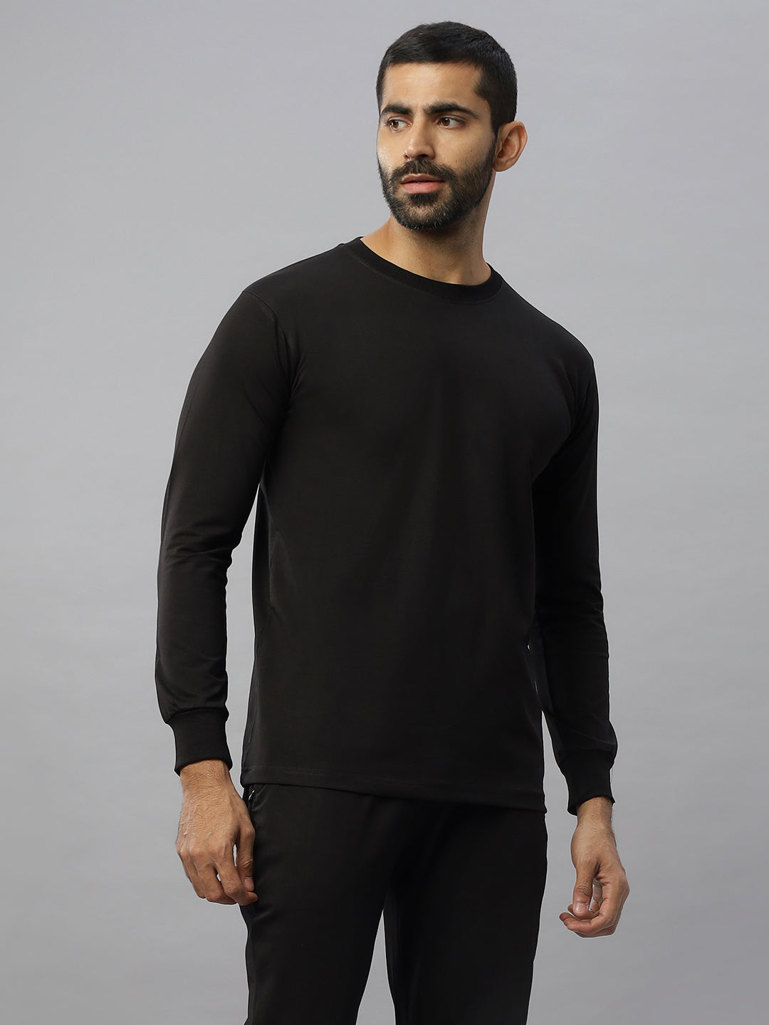 Black Supima Full Sleeve Round Neck T-shirt