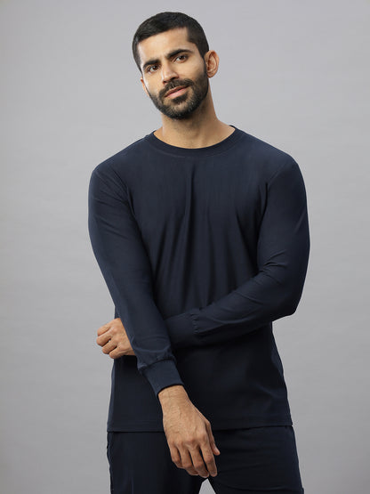 Navy Blue Supima Full Sleeve Round Neck T-shirt