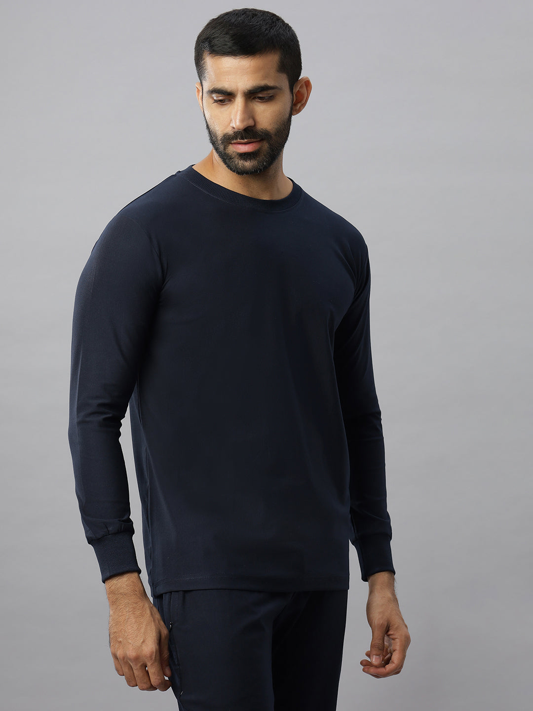 Navy Blue Supima Full Sleeve Round Neck T-shirt