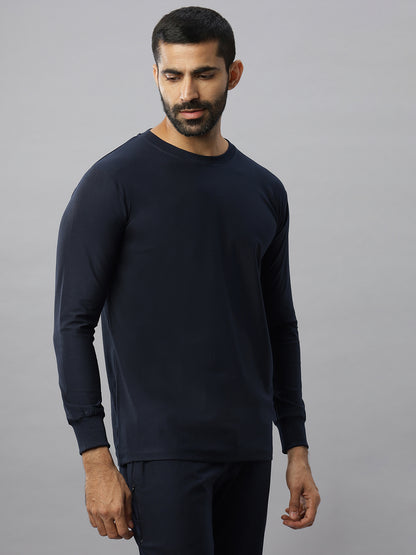 Navy Blue Supima Full Sleeve Round Neck T-shirt