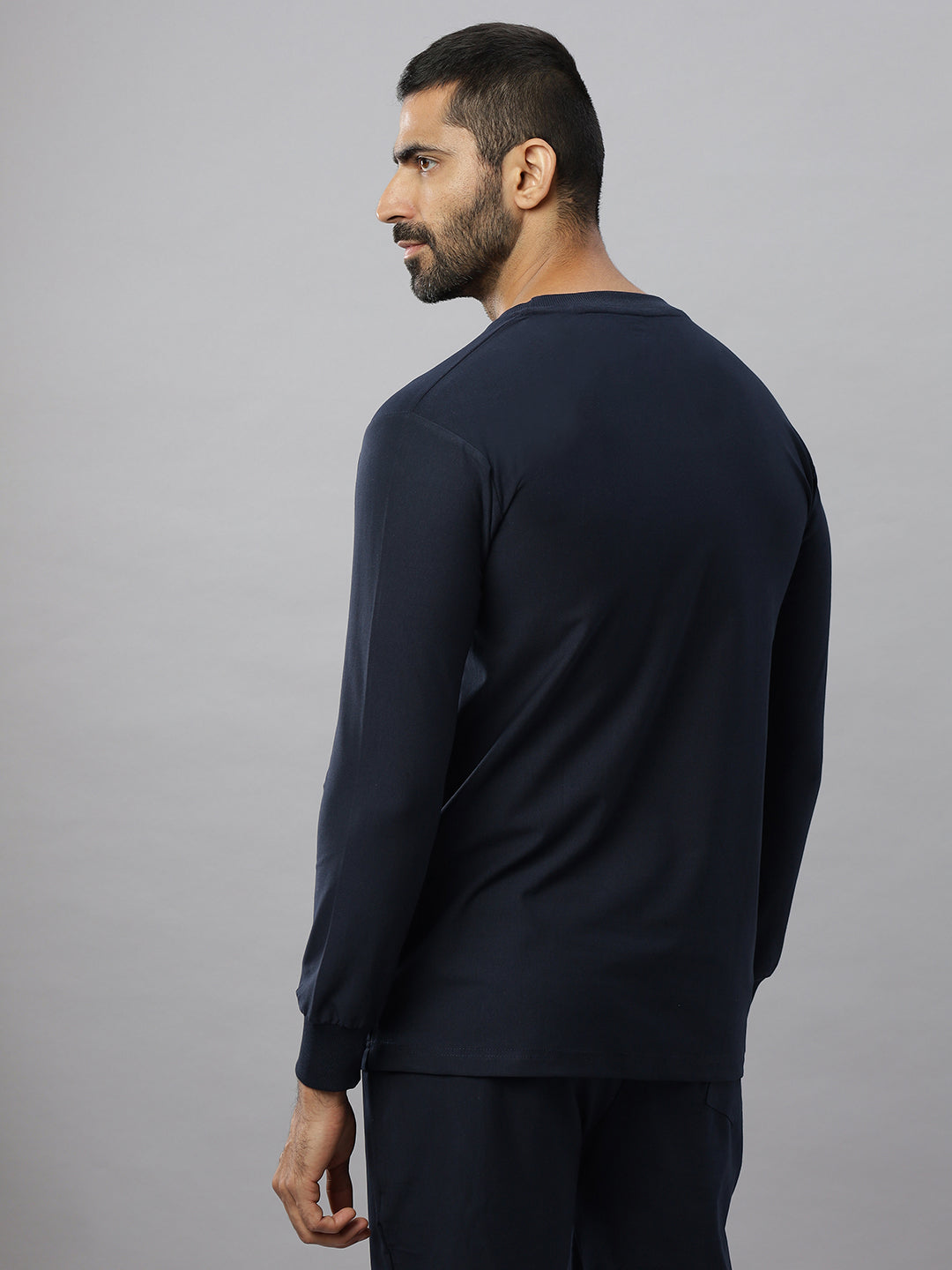 Navy Blue Supima Full Sleeve Round Neck T-shirt