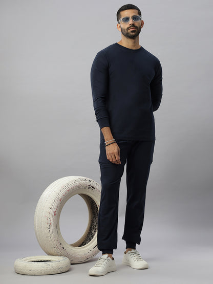 Navy Blue Supima Full Sleeve Round Neck T-shirt