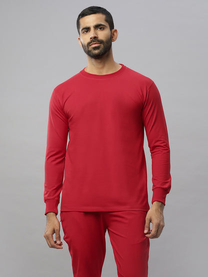 Red Supima Full Sleeve Round Neck T-shirt