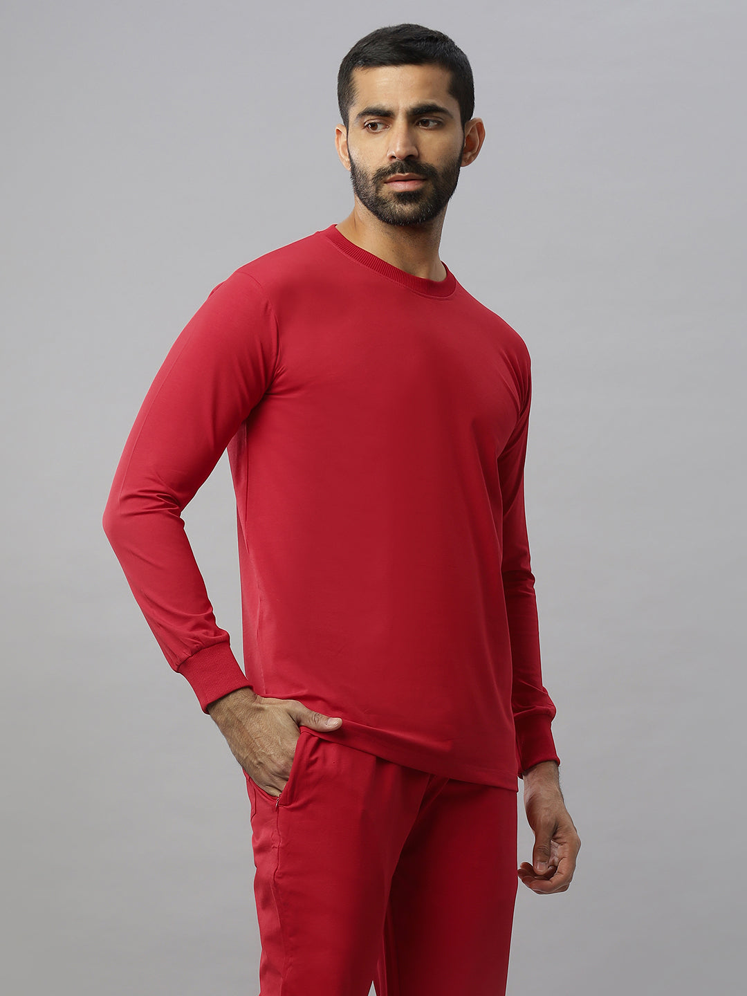 Red Supima Full Sleeve Round Neck T-shirt