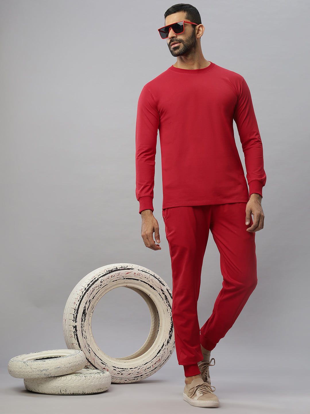 Red Supima Full Sleeve Round Neck T-shirt