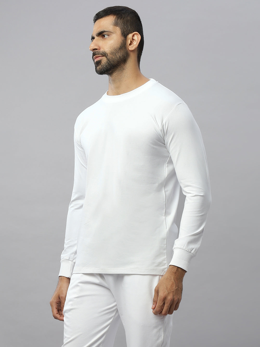 White Supima Full Sleeve Round Neck T-shirt