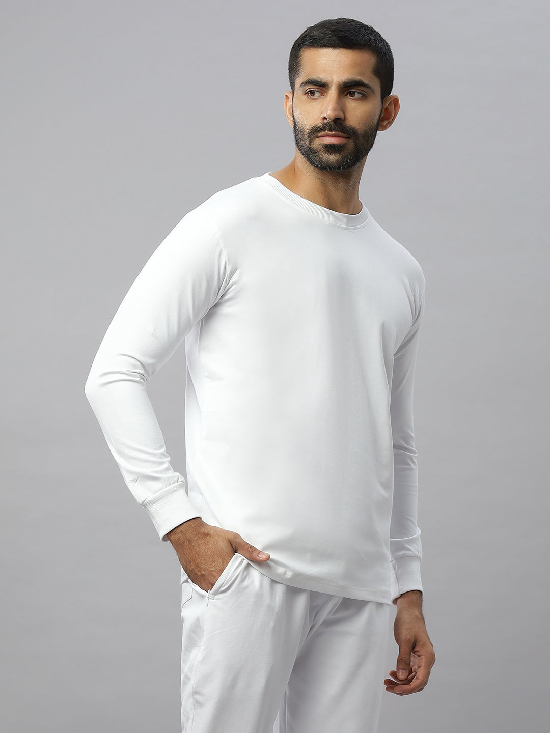 White Supima Full Sleeve Round Neck T-shirt