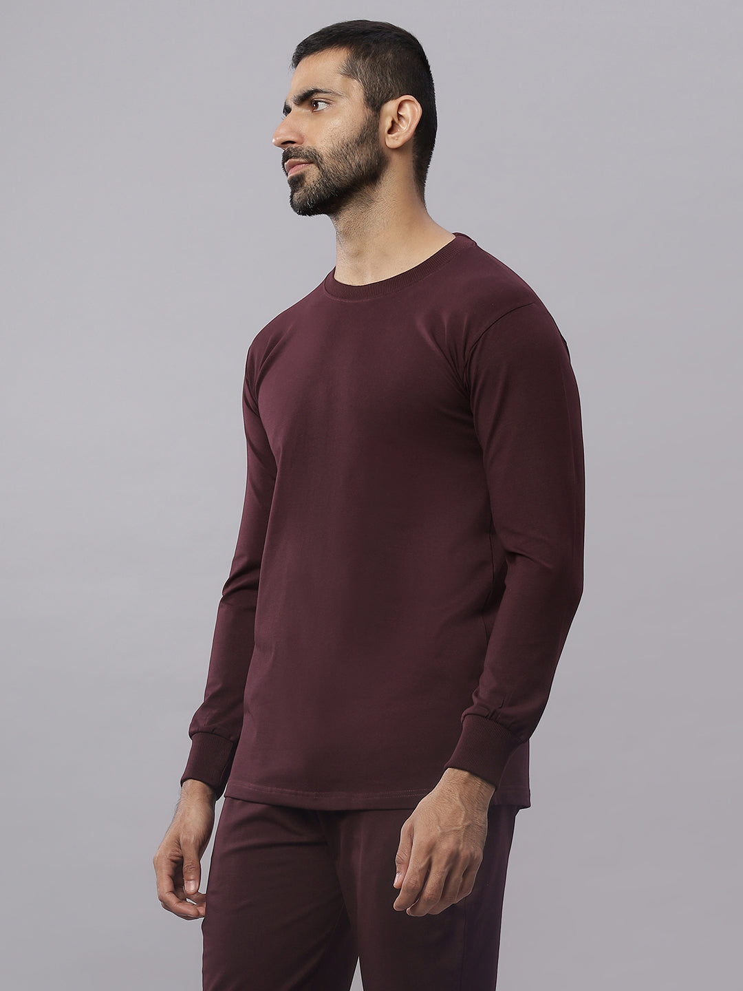 Wine Supima Full Sleeve Round Neck T-shirt