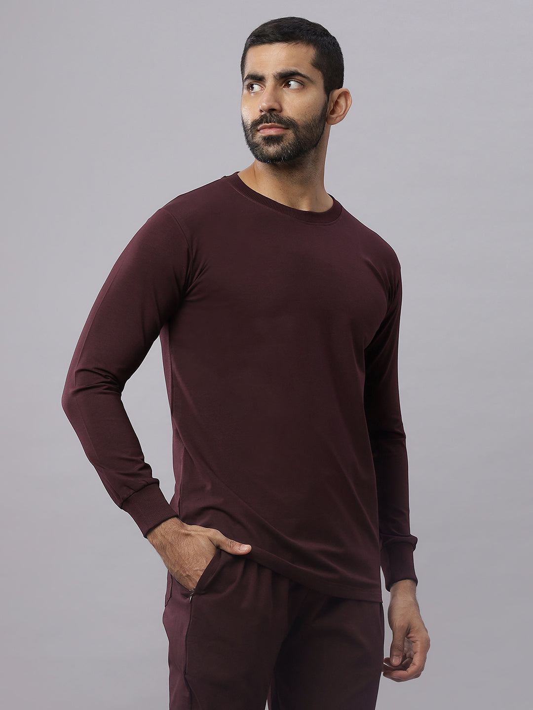 Wine Supima Full Sleeve Round Neck T-shirt
