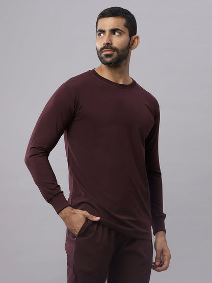 Wine Supima Full Sleeve Round Neck T-shirt