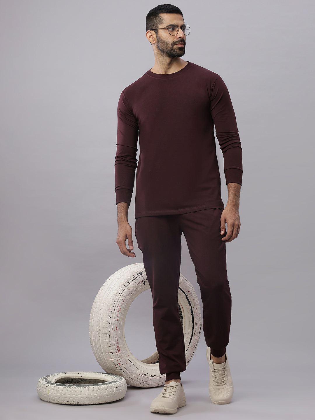 Wine Supima Full Sleeve Round Neck T-shirt