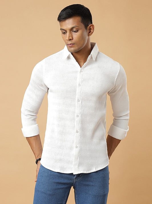 White | Wavy Ridge | Pleated Design Shirt