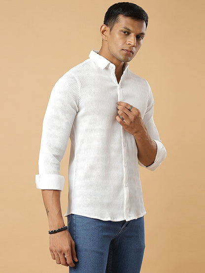 White | Wavy Ridge | Pleated Design Shirt