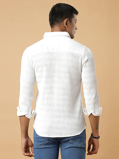 White | Wavy Ridge | Pleated Design Shirt