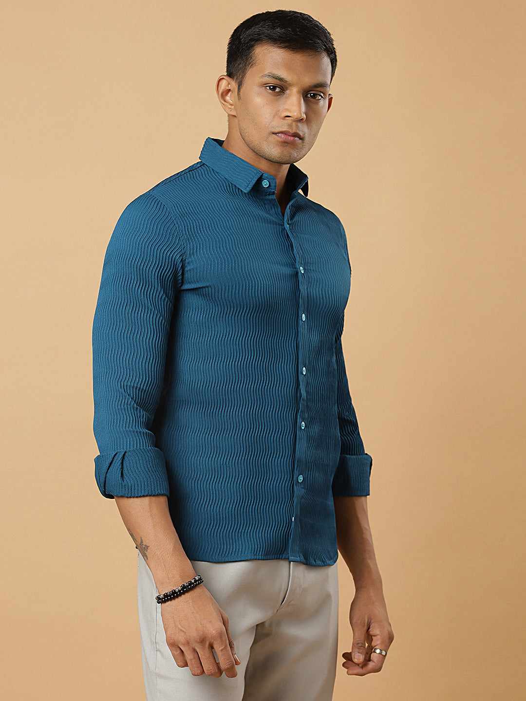 Peacock | Wavy Ridge | Pleated Design Shirt