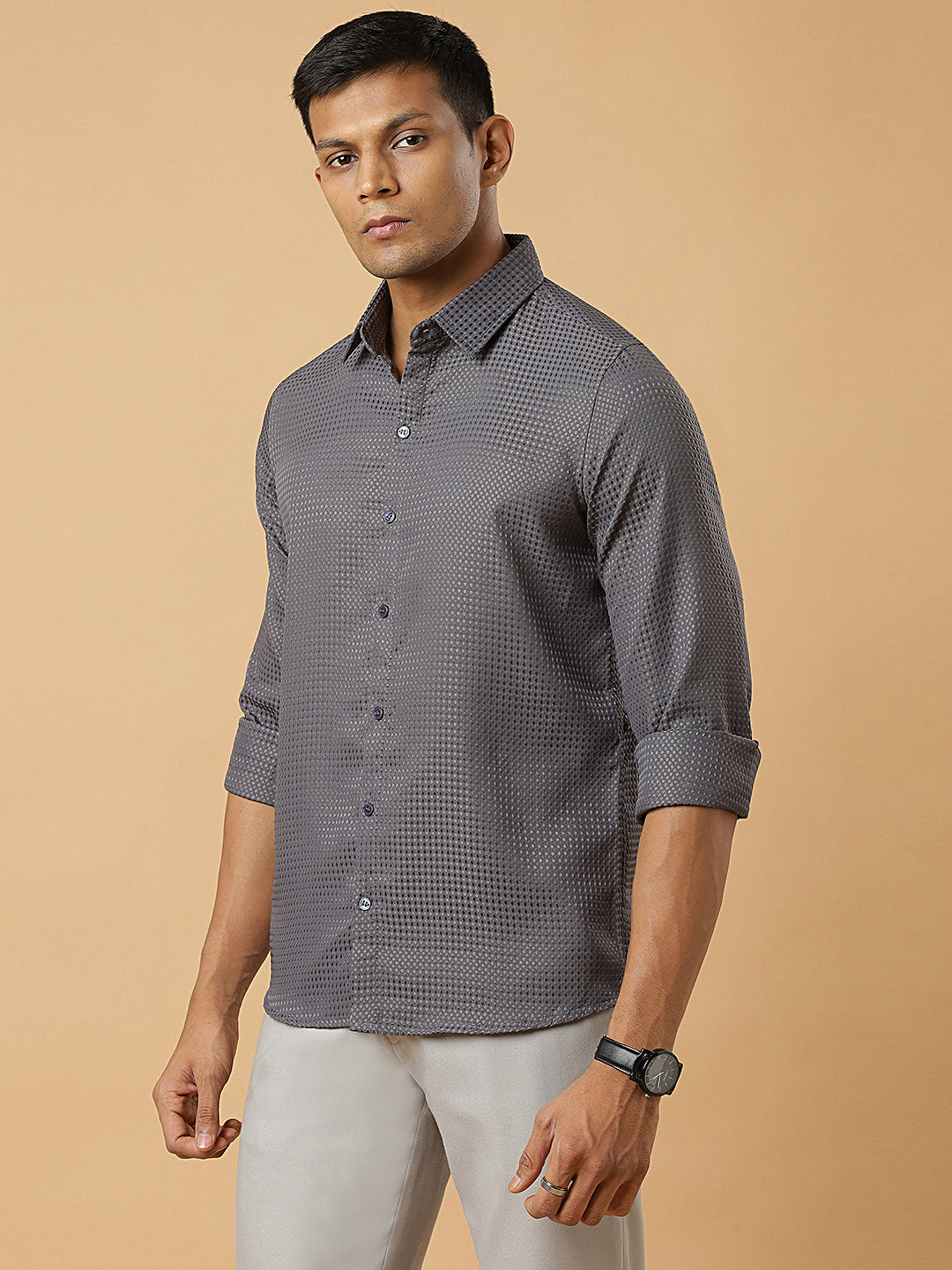 Steel Grey | Classic Waffle Pattern | Waffle Texture Shirt