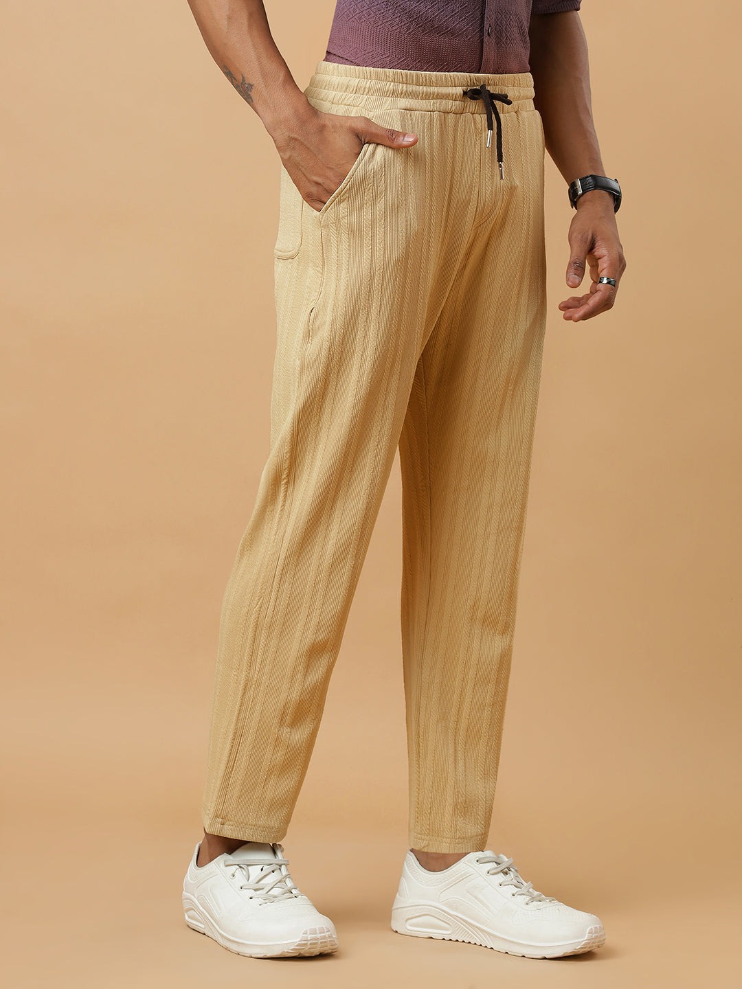Chiku | Vertical Stripe Textured Track Pants | All-Season Wear