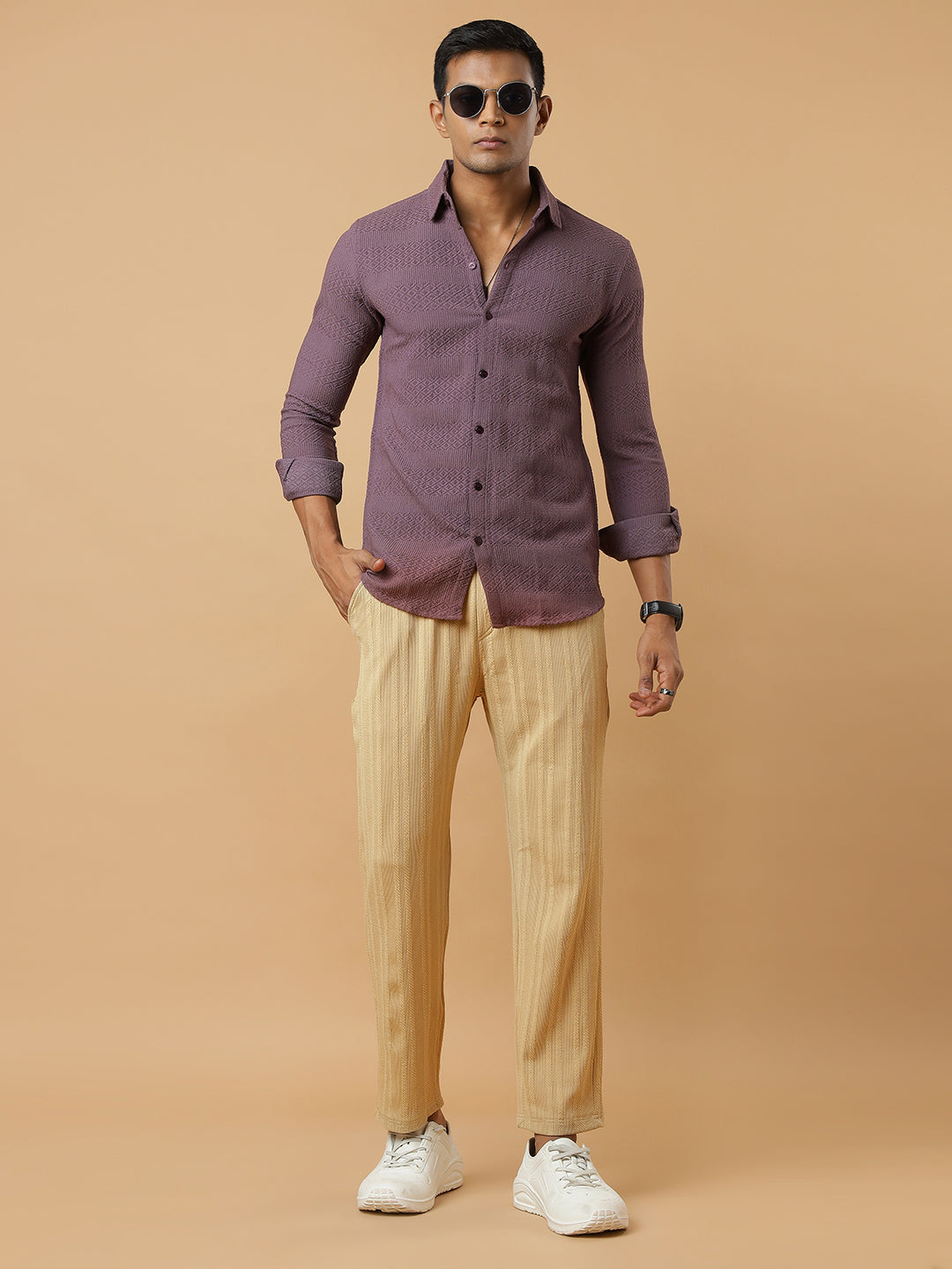 Chiku | Vertical Stripe Textured Track Pants | All-Season Wear