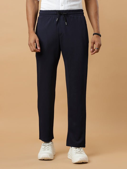 Navy Blue | Stretchable Ribbed Track Pants | Gym & Daily Wear