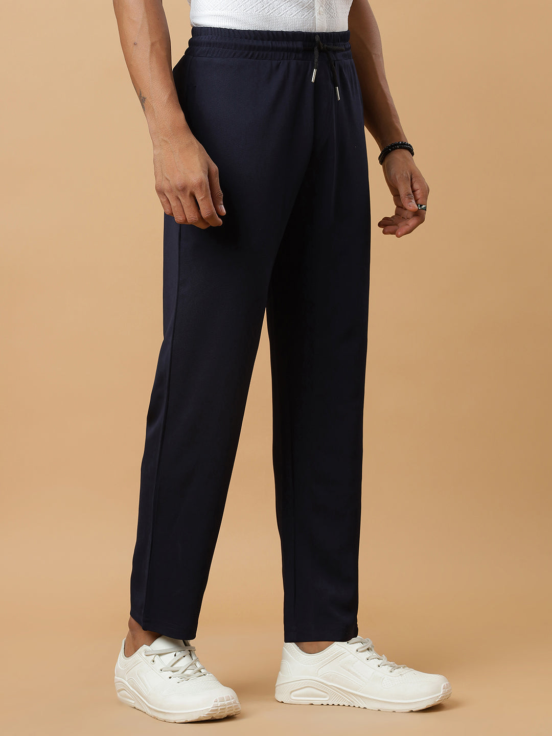 Navy Blue | Stretchable Ribbed Track Pants | Gym & Daily Wear