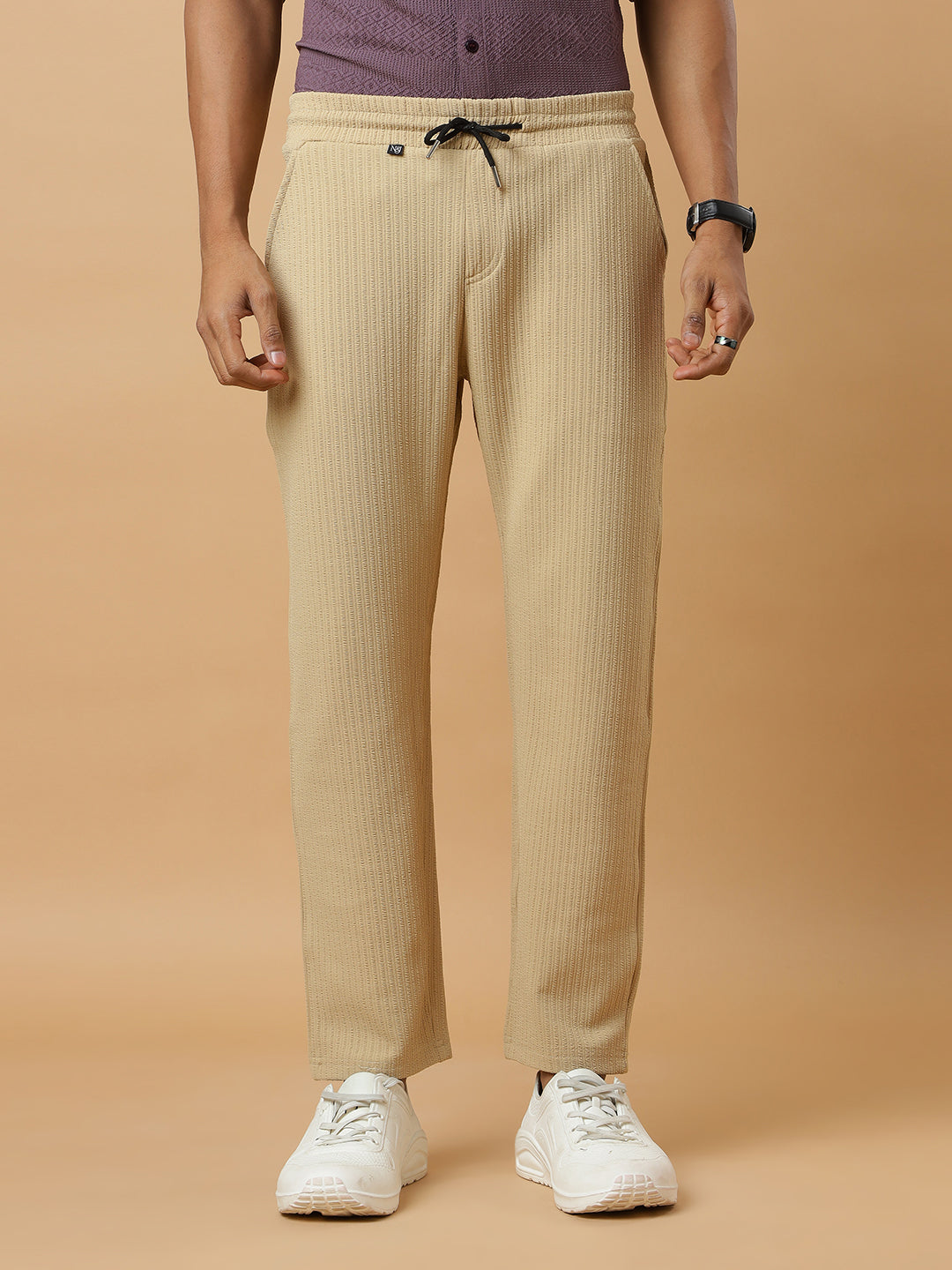 Cream | Relaxed Fit Textured | Breathable & Durable Track Pants