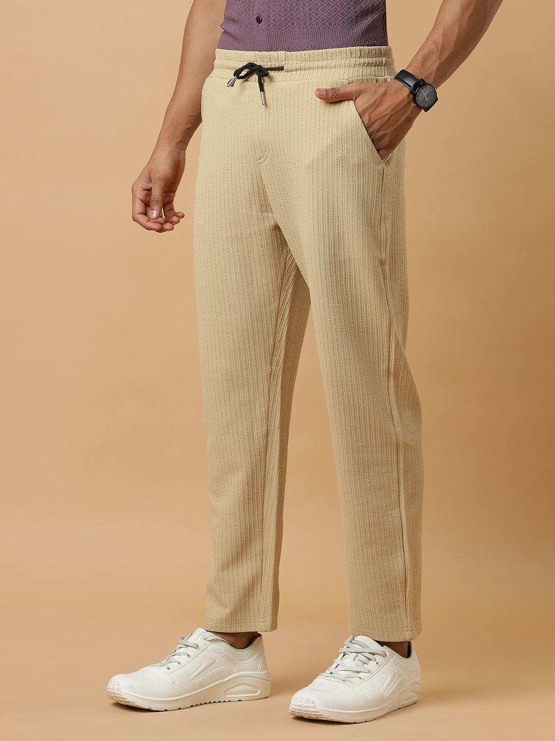Cream | Relaxed Fit Textured | Breathable & Durable Track Pants