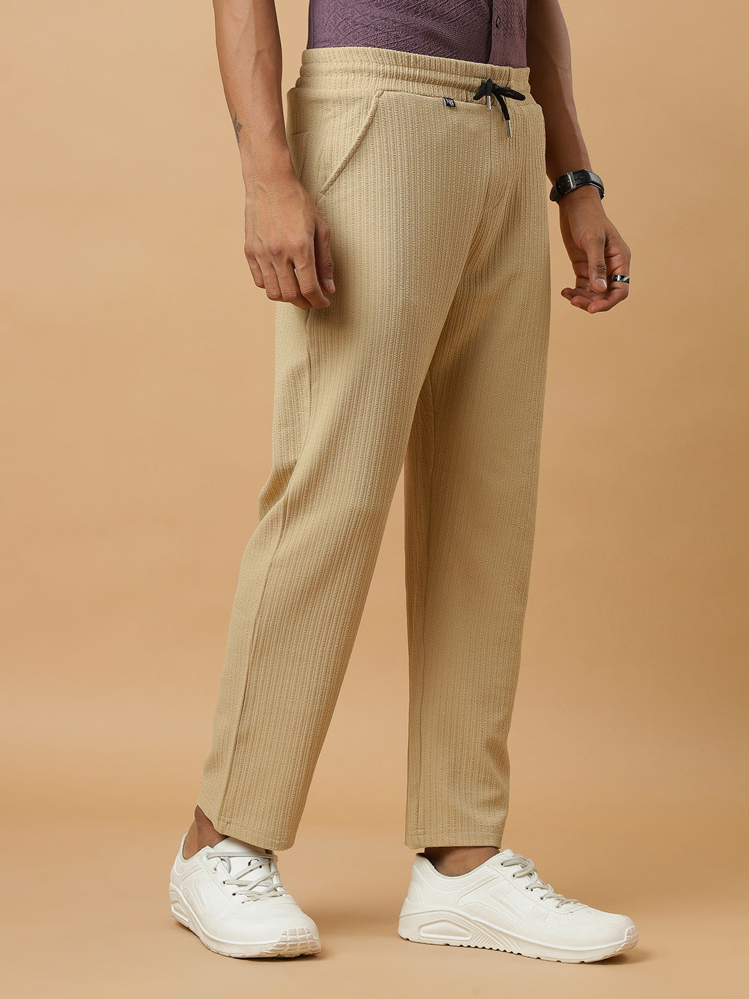 Cream | Relaxed Fit Textured | Breathable & Durable Track Pants
