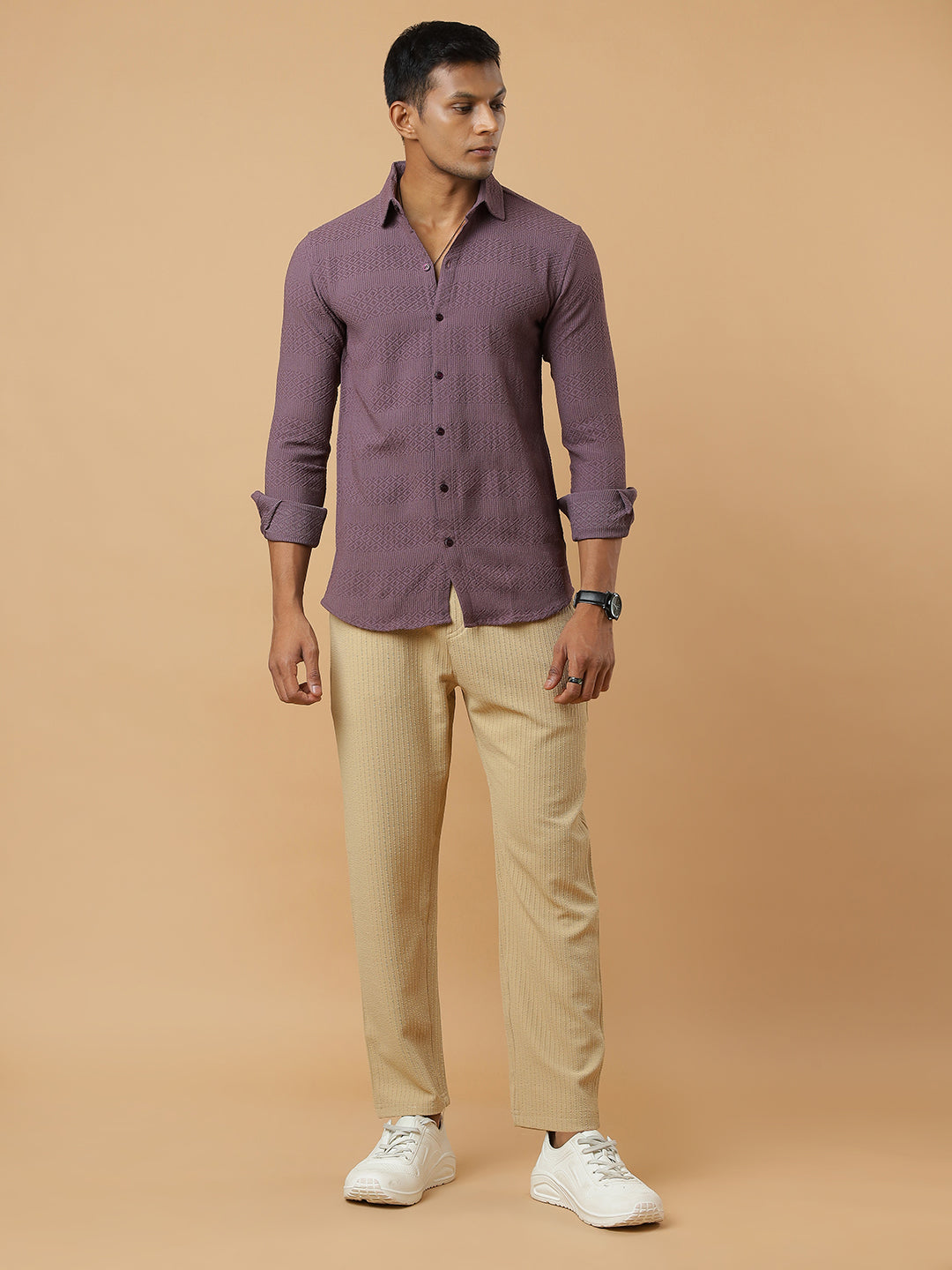 Cream | Relaxed Fit Textured | Breathable & Durable Track Pants