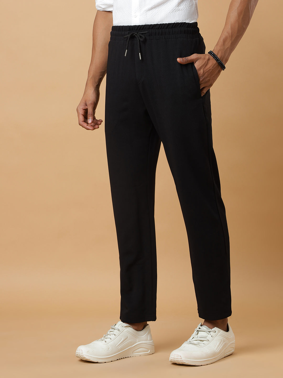 Black | Stretchable Ribbed Track Pants | Gym & Daily Wear