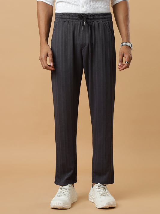 Dark Grey | Vertical Stripe Textured Track Pants | All-Season Wear