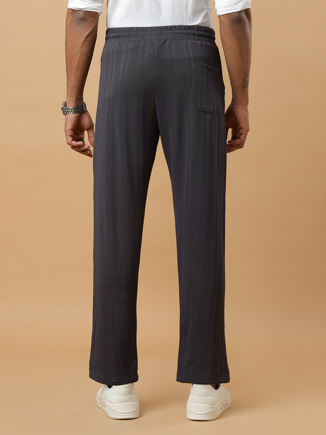 Dark Grey | Vertical Stripe Textured Track Pants | All-Season Wear