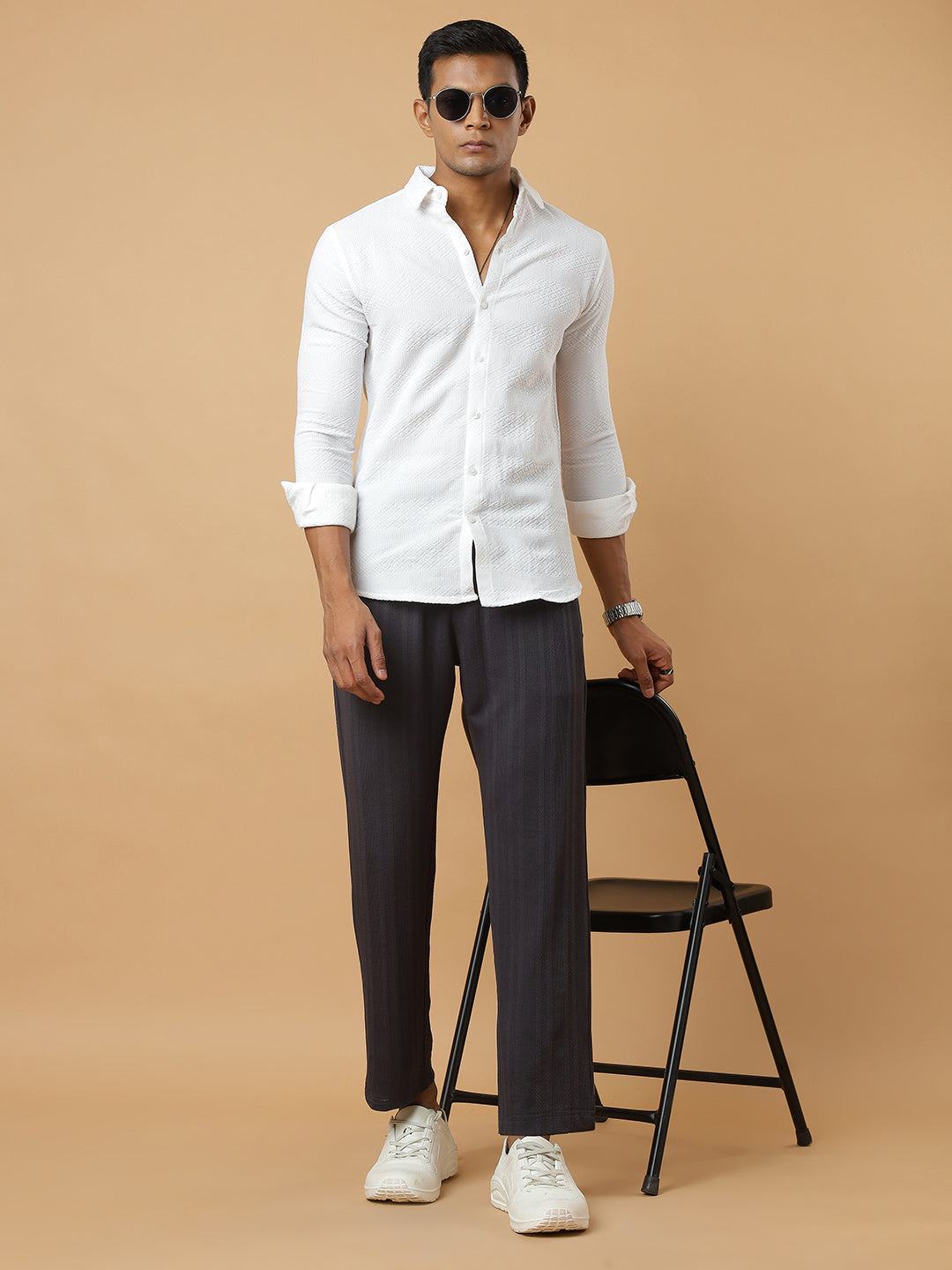Dark Grey | Vertical Stripe Textured Track Pants | All-Season Wear
